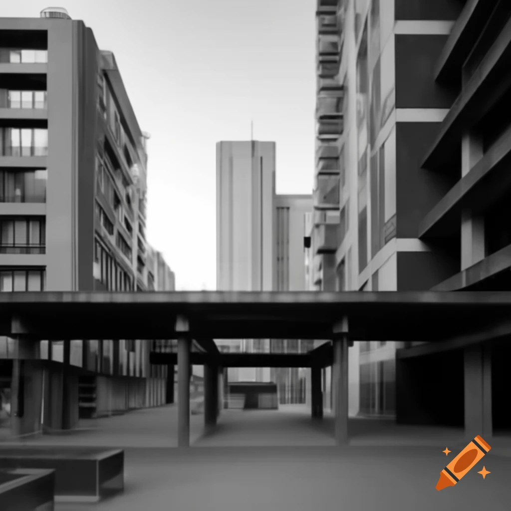 Brutalist outdoor urban public space in monochrome