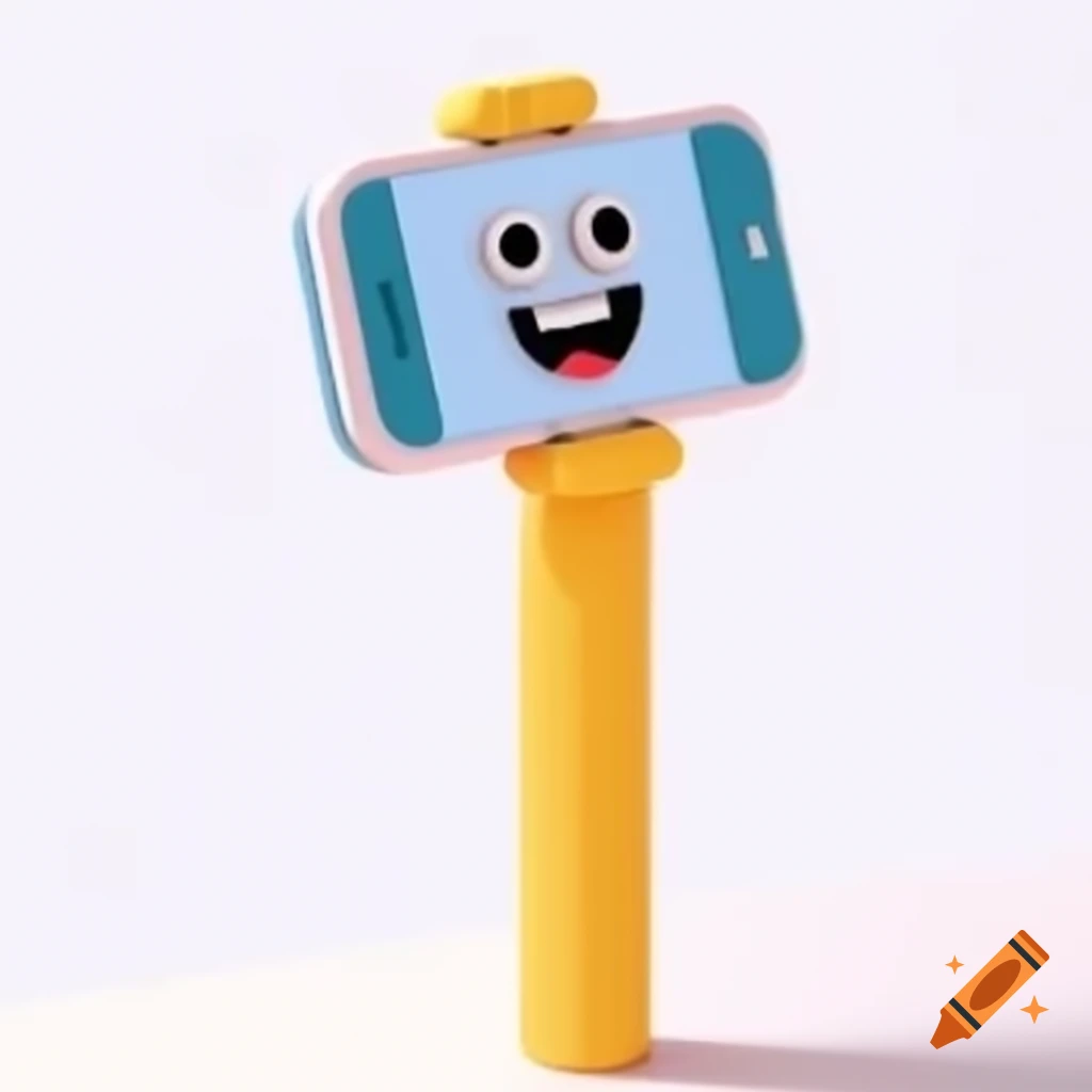Cartoon selfie stick with phone on white background