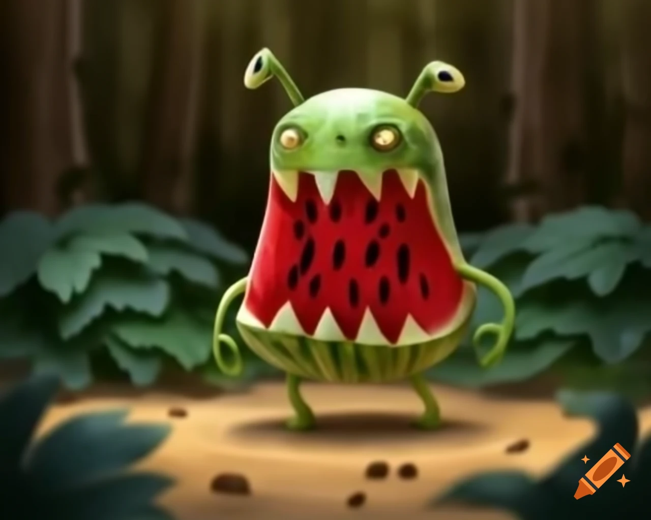 Small alien monster designed to resemble a watermelon