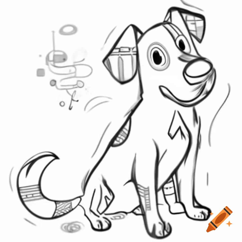 Cartoon dog sketch featuring various patterns and lines on craiyon