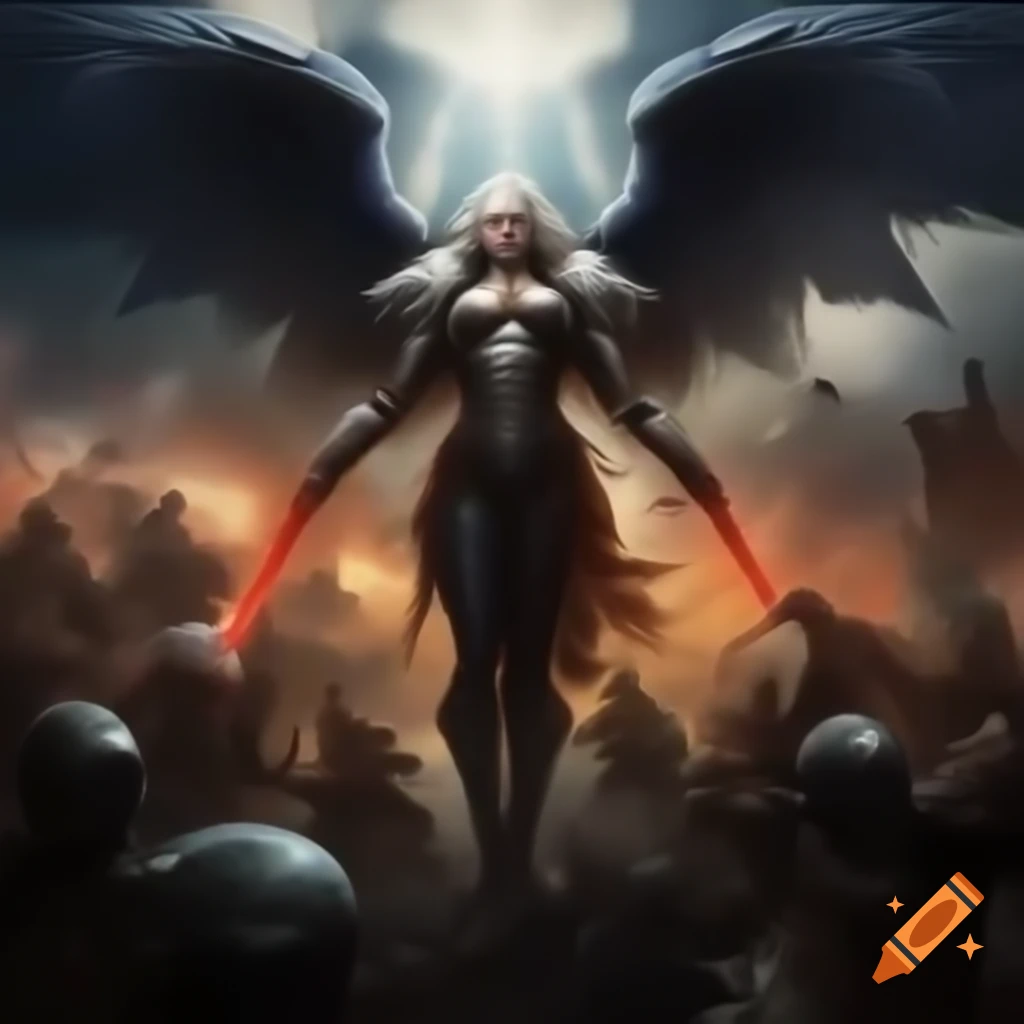 Action-packed scene from the Great Dream War featuring Dreamweaver Angel and Vampire Goddess