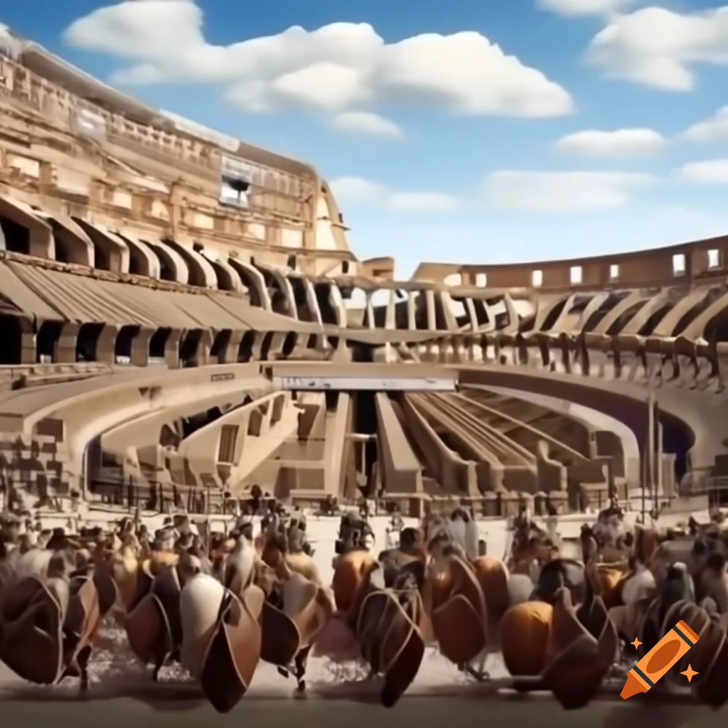 Romans enjoying gladiatorial games and chariot races in the Colosseum