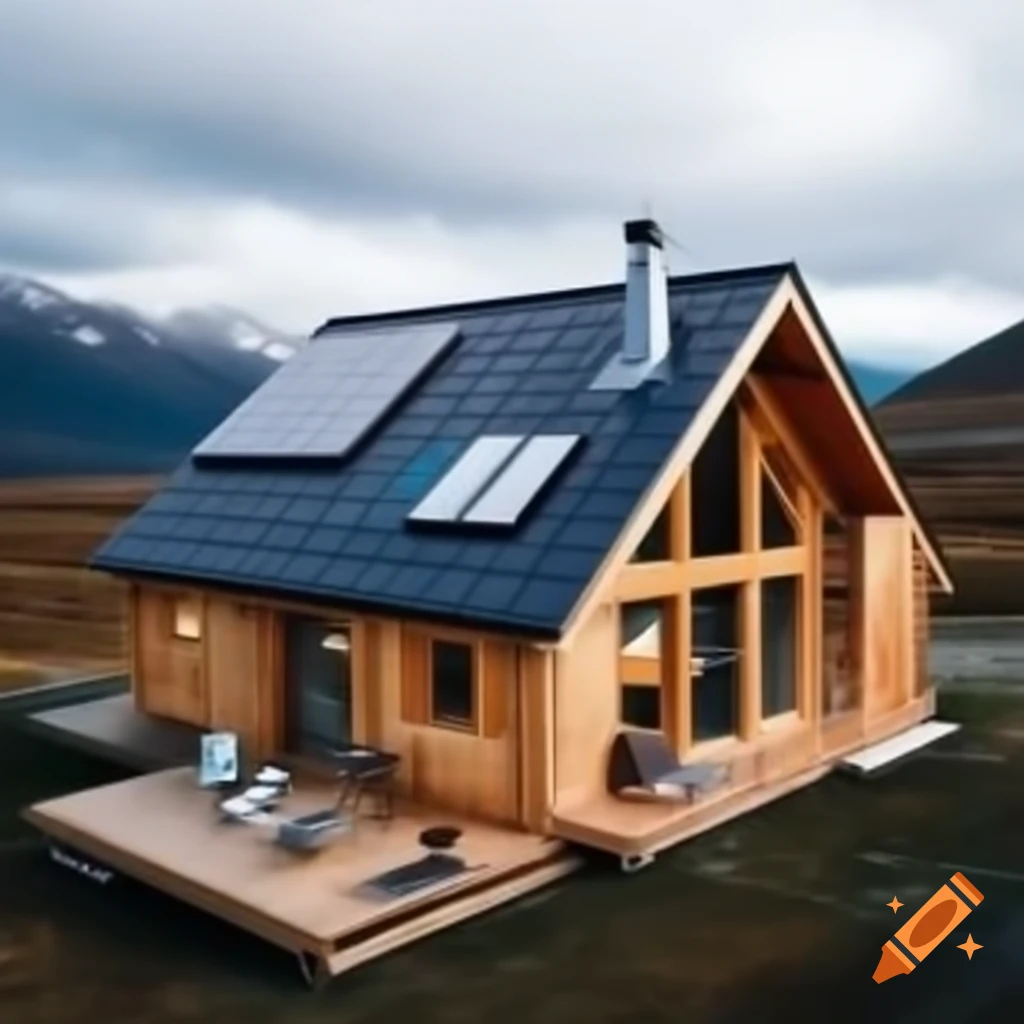 Cozy modern luxury cottage with solar panels in the mountains