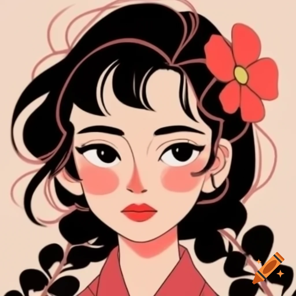 Manga-style woman with a flower in her hair