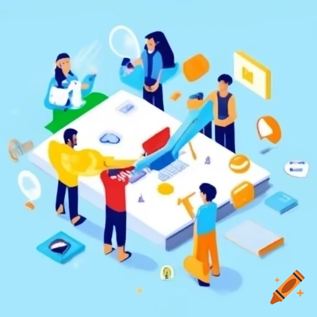 Cartoon depicting digital culture and teamwork