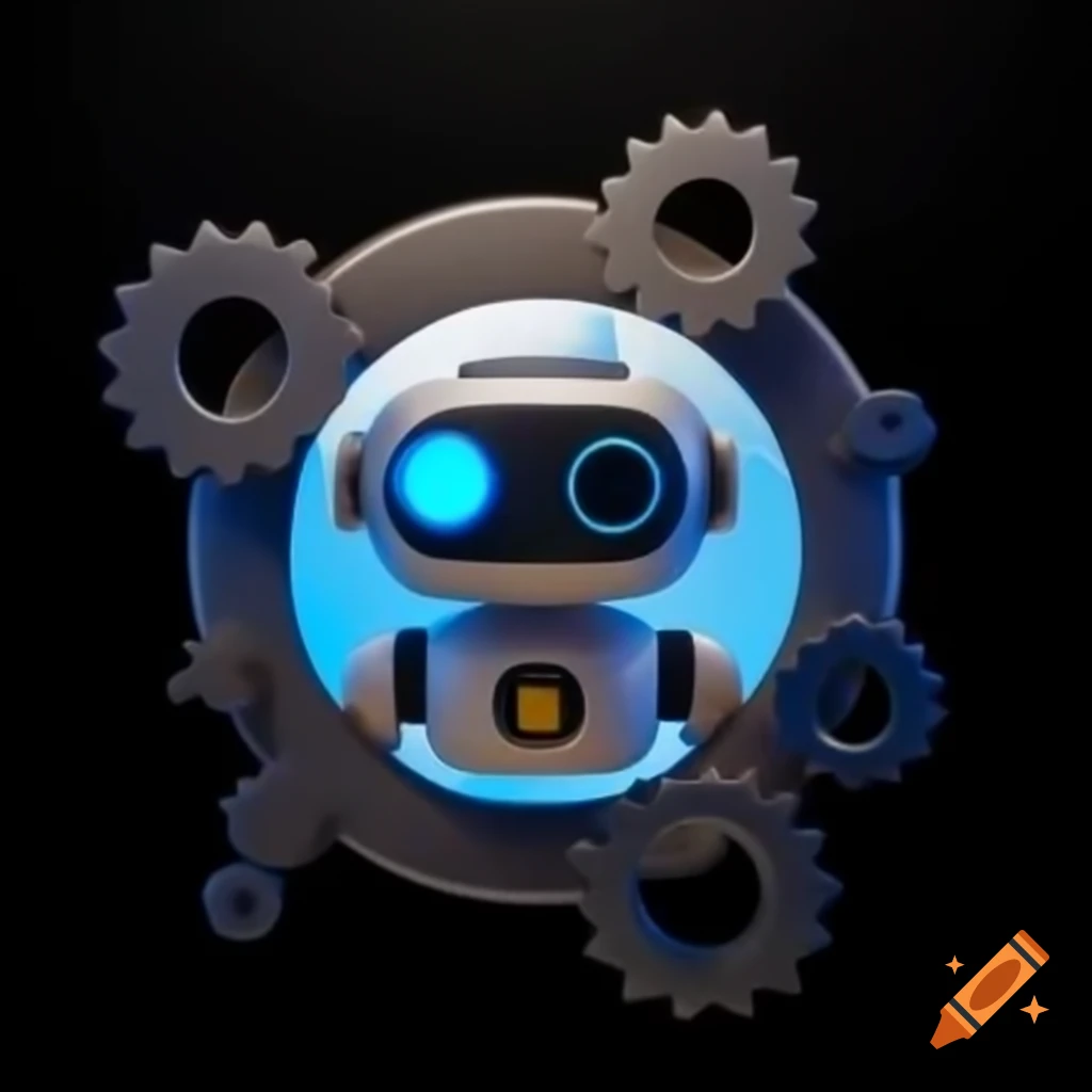 Logo design featuring robot face inside gear wheel