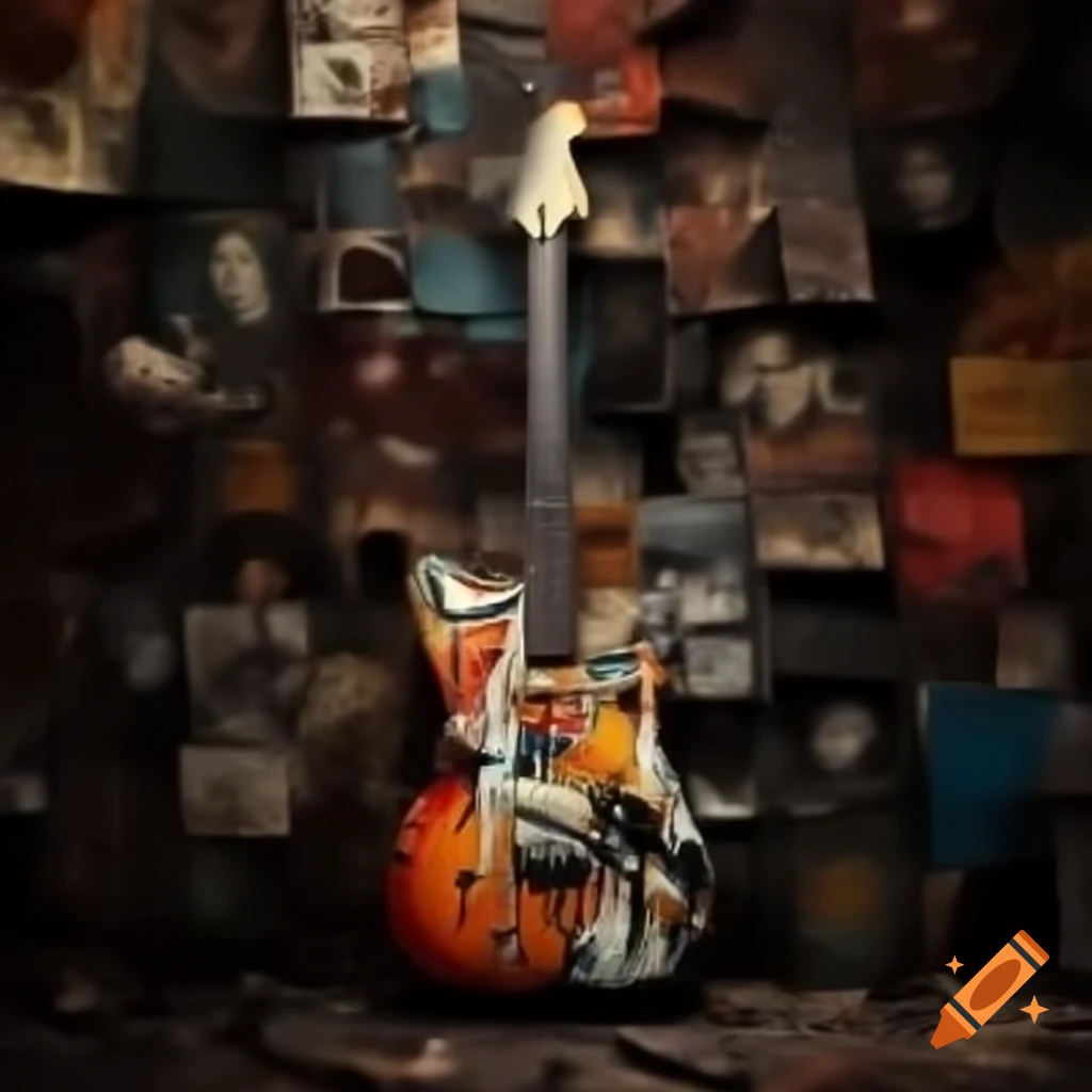 Collage of rock music elements featuring electric guitar