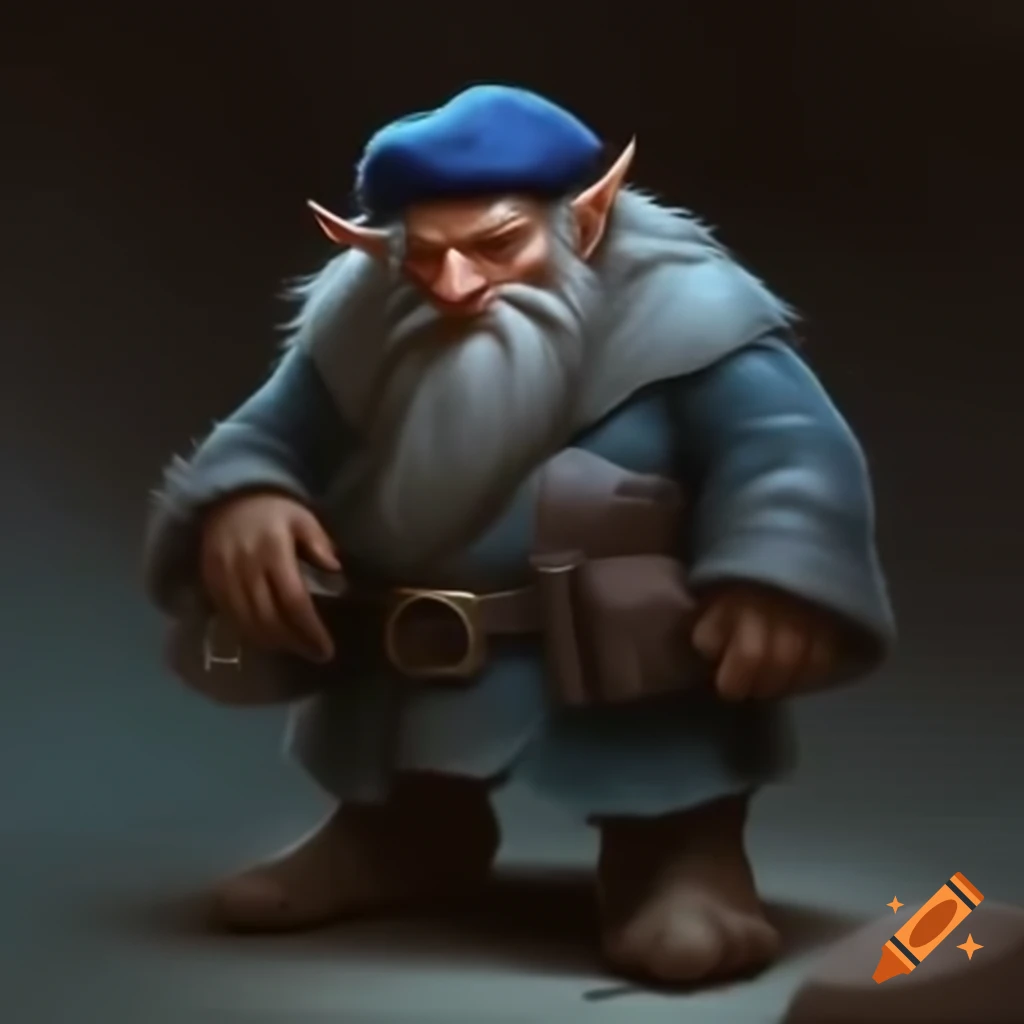 Full body fantasy dwarf in blue coat and beret