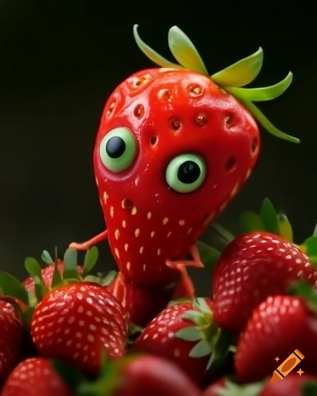 Cute strawberry alien monster character made of strawberries