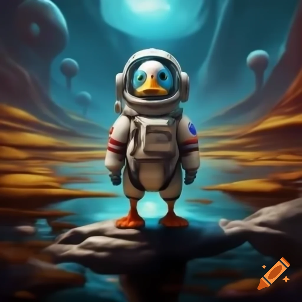 Astronaut duck observing alien valley