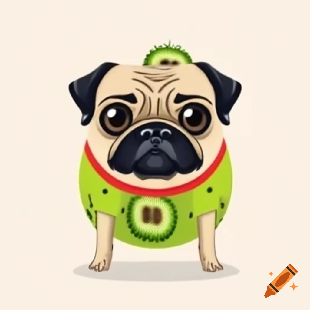Pug dressed in kiwi themed outfit