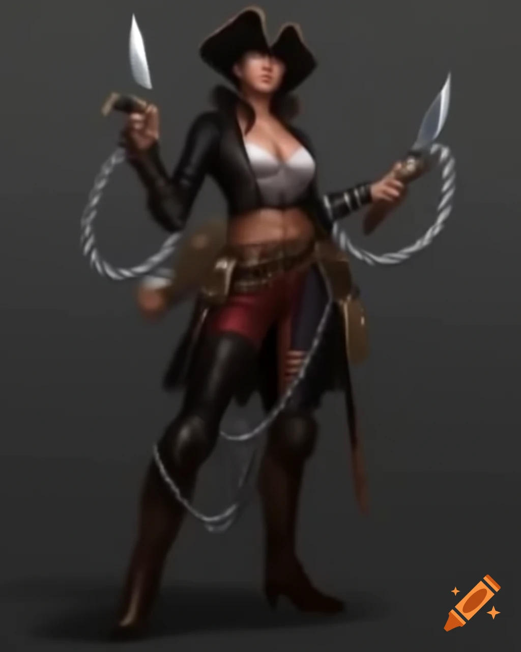 Cunning female pirate named Salazar, known as Silver Blade, with a long chain weapon