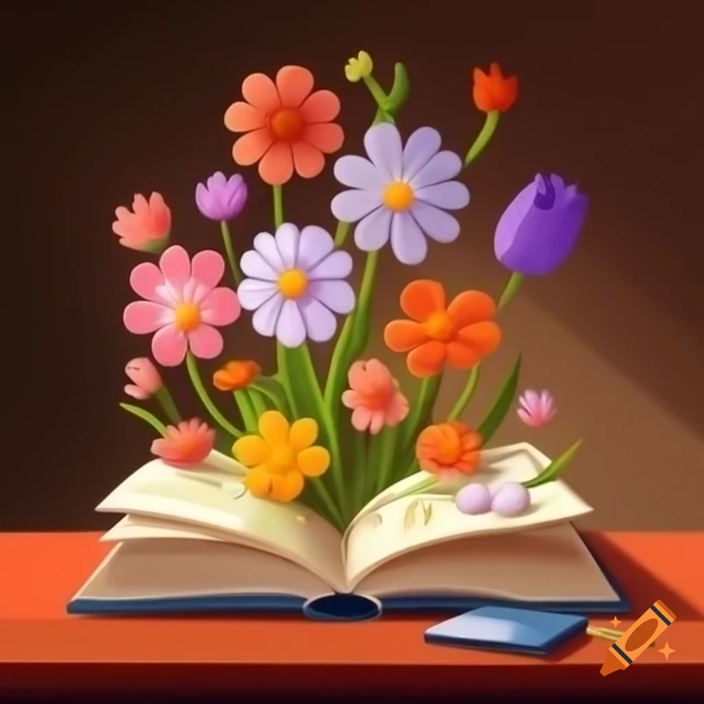 Flowers blooming from an open book