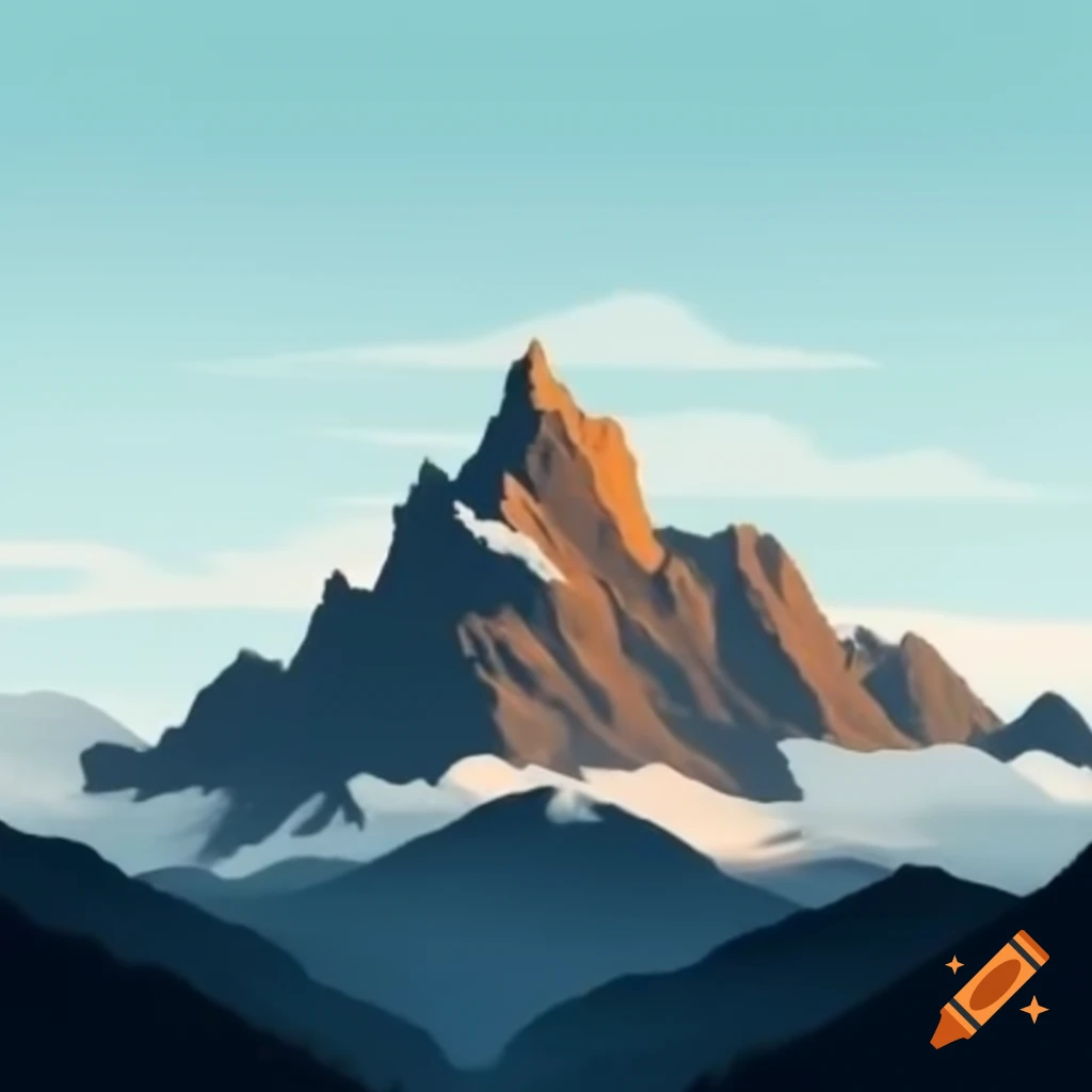 Tall mountain illustrated in minimalist travel poster style