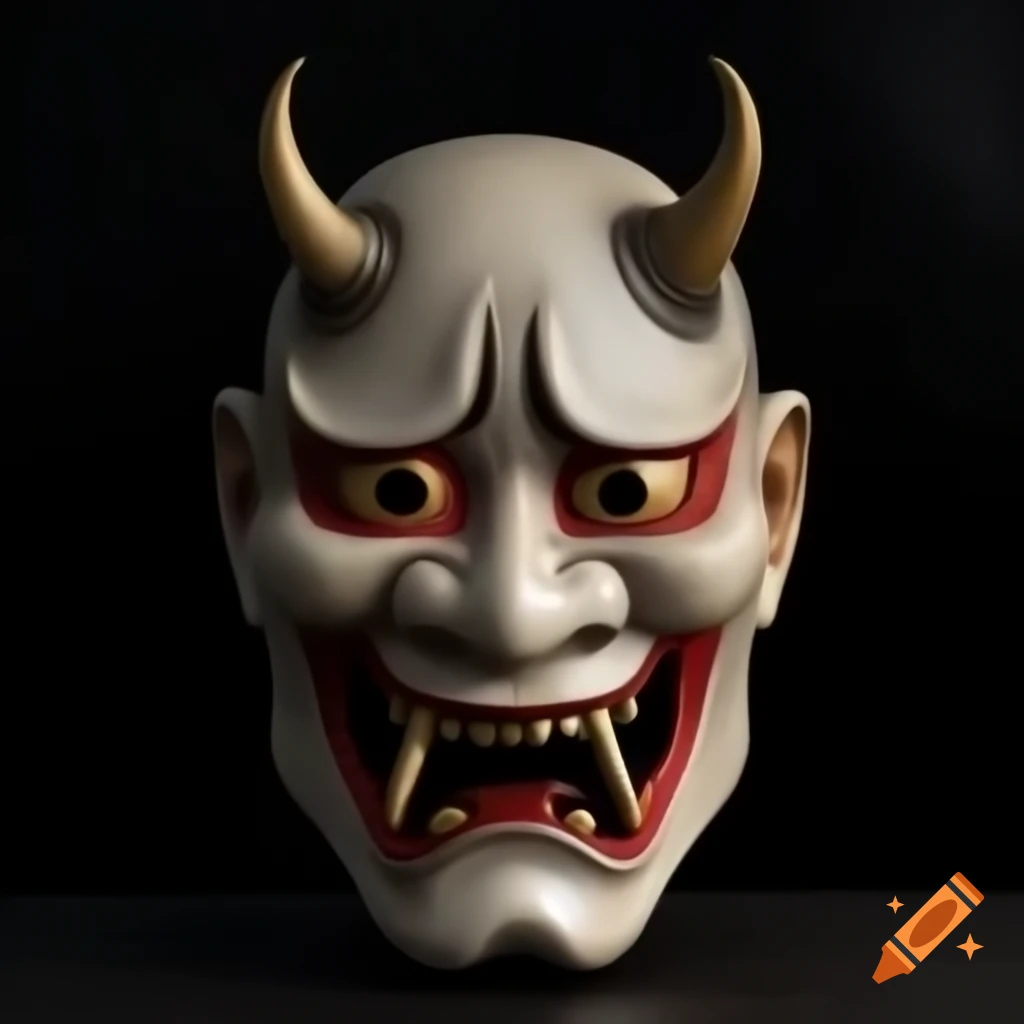 Traditional Japanese mask design for minimalist tattoos