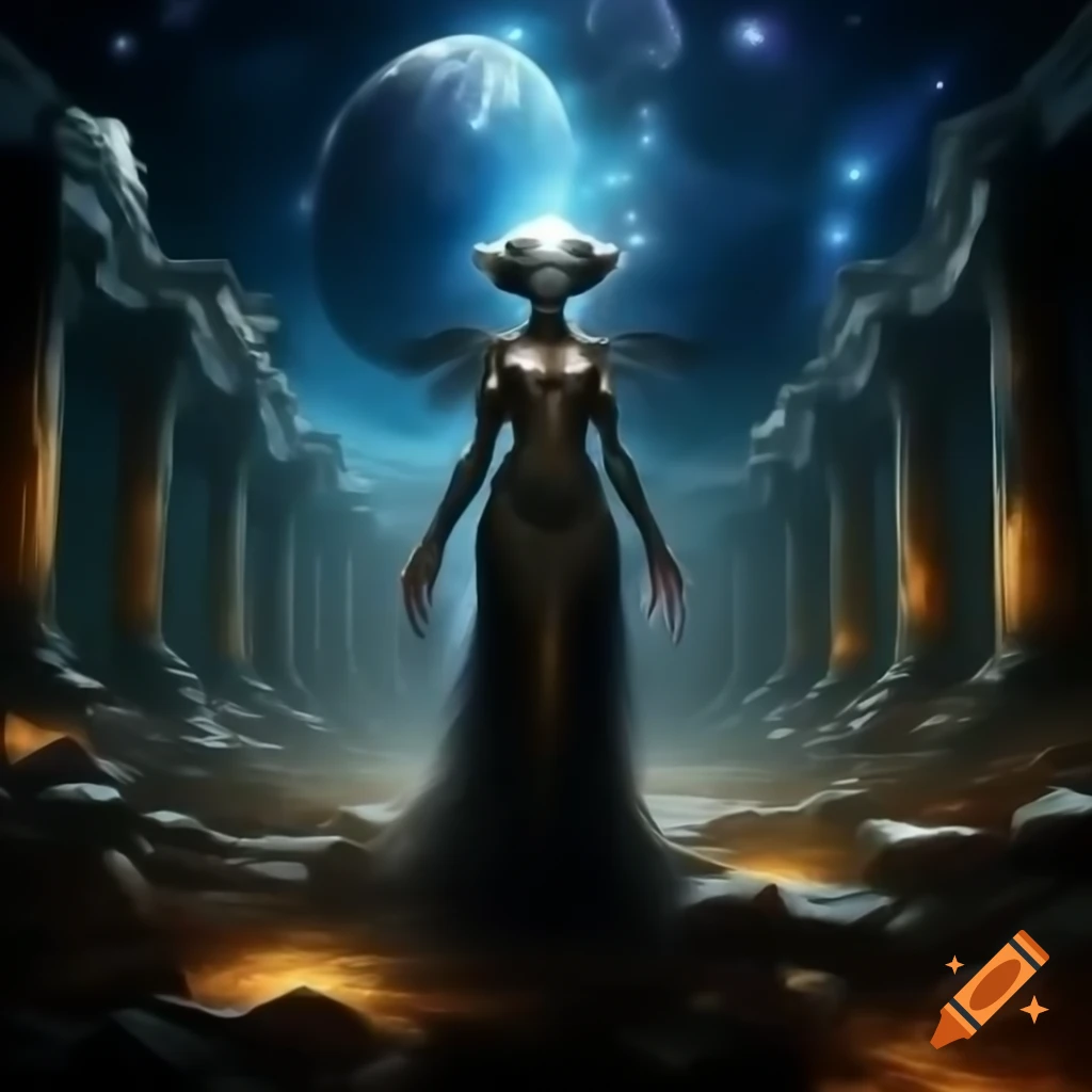 Surreal depiction of Angel Vampire Alien Queen in Cosmic Dream War aftermath