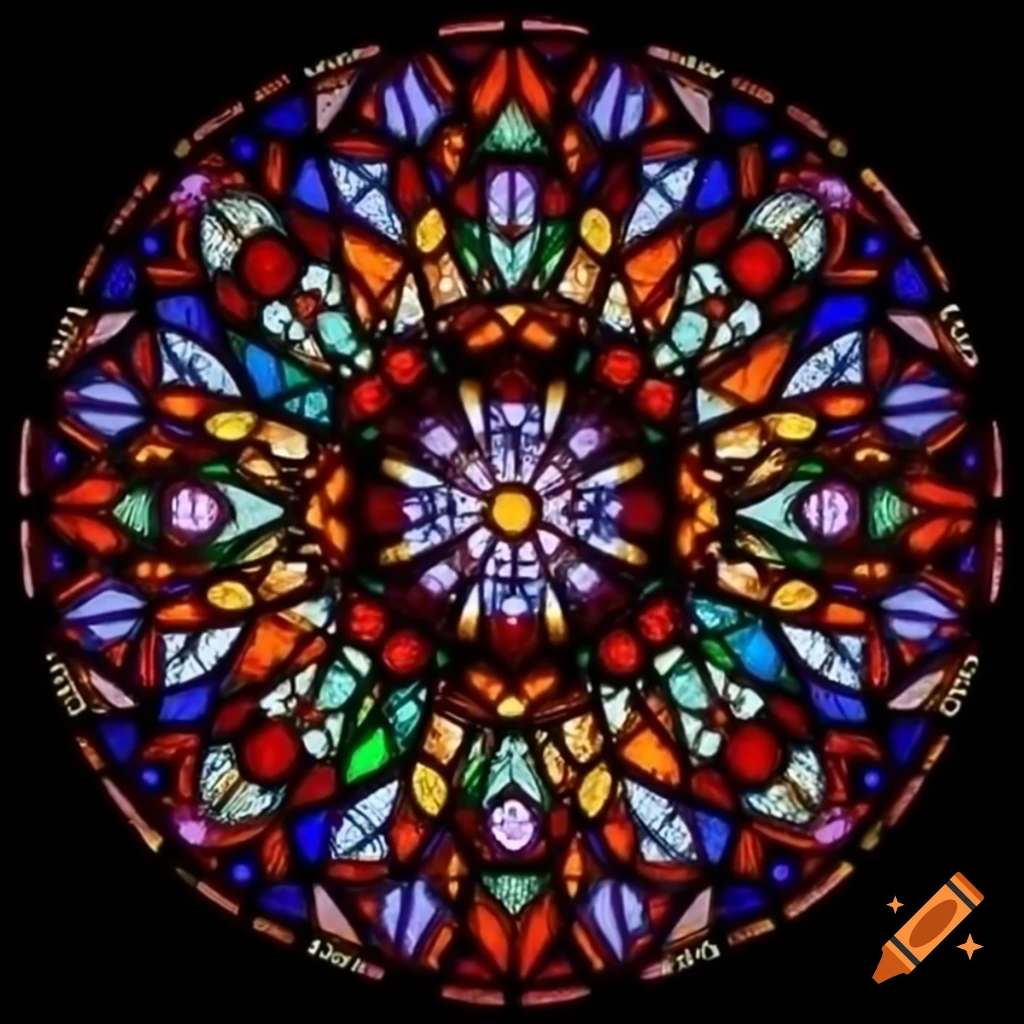 Stained glass artwork depicting design process