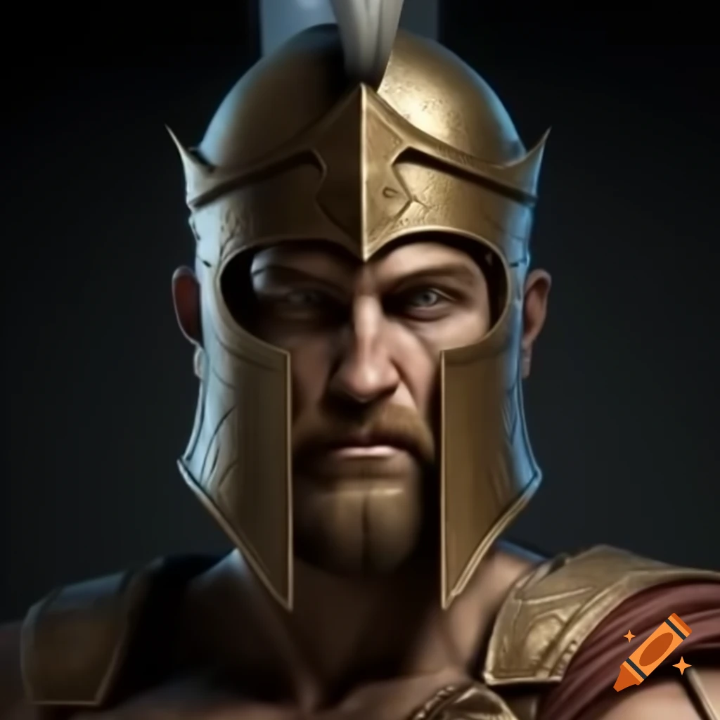 Realistic portrait of Ares, the Greek god of war in armor
