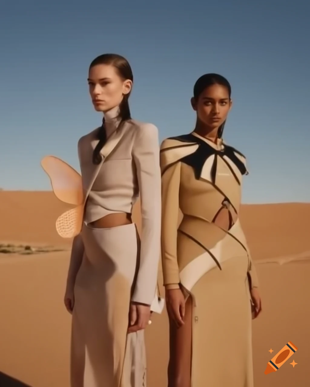 High fashion models in minimalistic costumes inspired by nature and butterflies