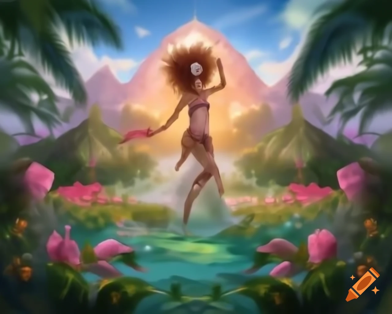 Mystical woman with surreal jewel-like wig and freckled face