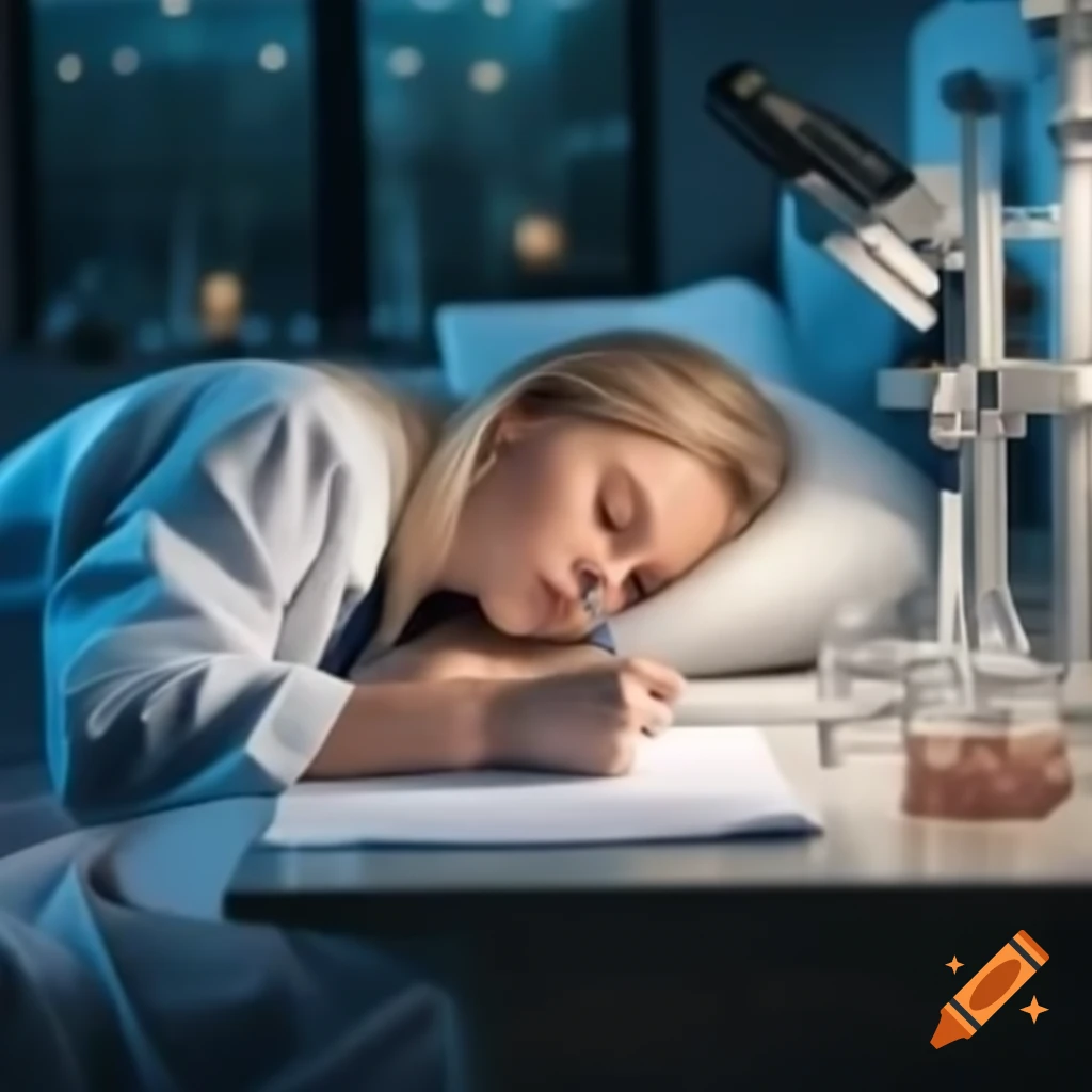 Sleep deprived blonde female chemistry student working on homework