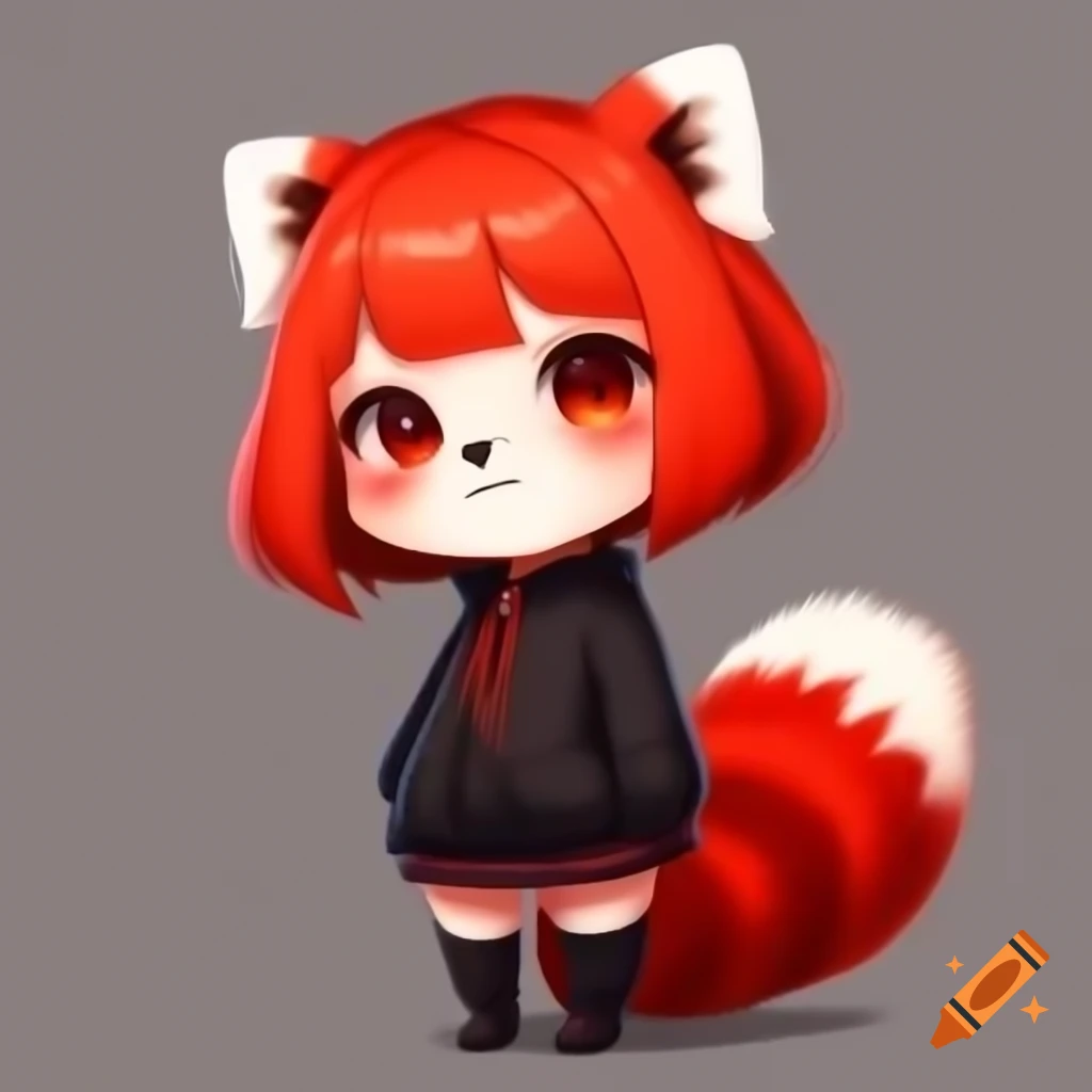 Anime chibi girl in red panda style