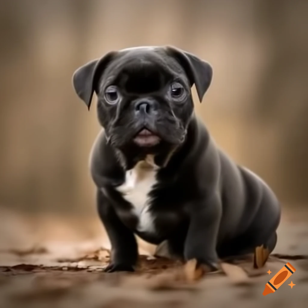 Beautiful black French bulldog with a white spot under its face