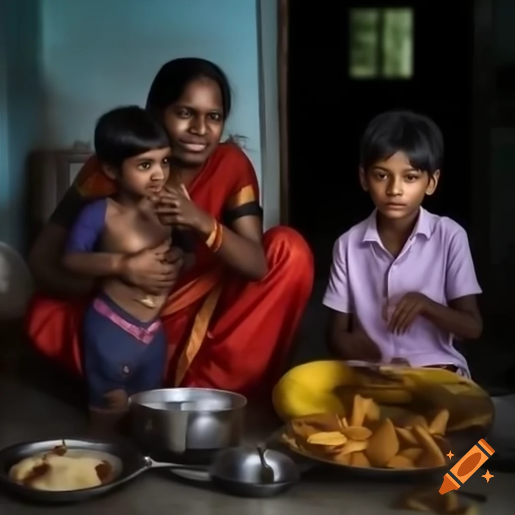 Tamil family enjoying a meal together at home