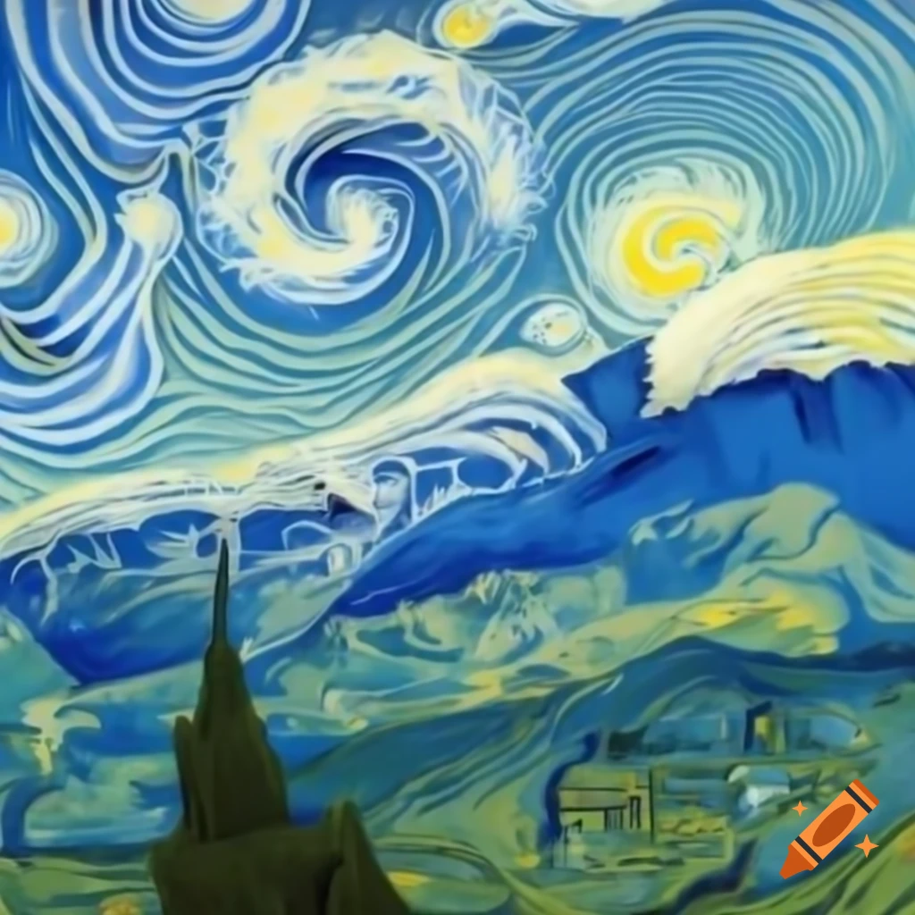 View of the Alps in Vincent van Gogh style with vortex clouds