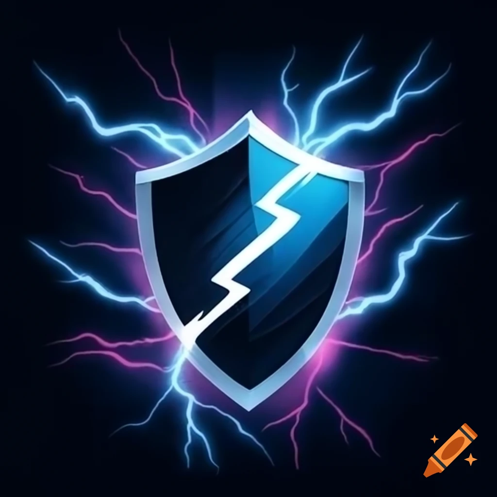 Shield illuminated by lightning in a stormy atmosphere