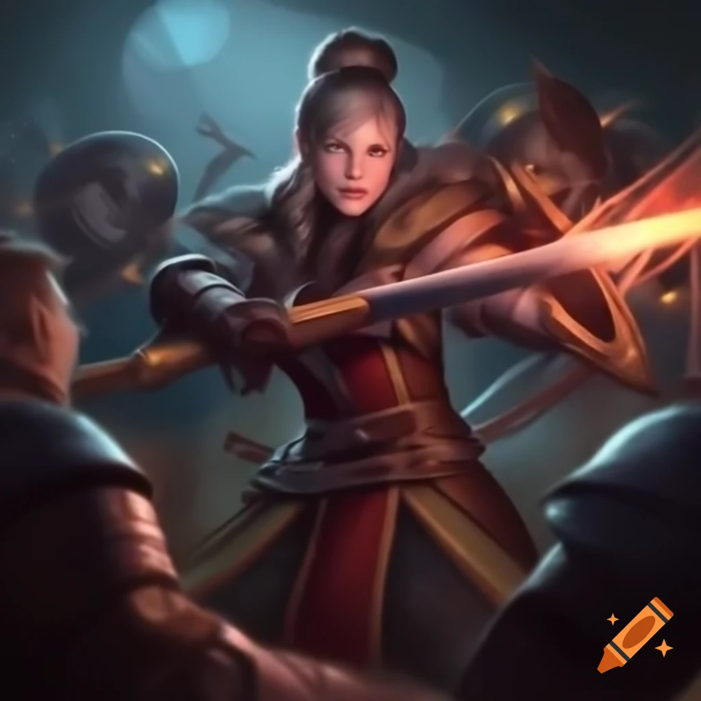 Female cleric battling goblins in Pathfinder RPG
