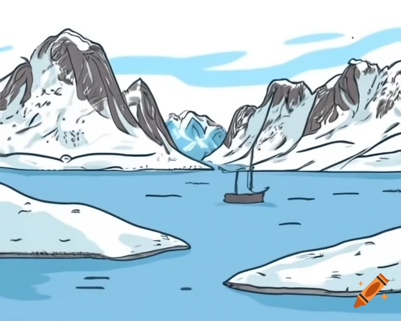 Rugged fjord with snow-capped mountains and reflecting icy waters