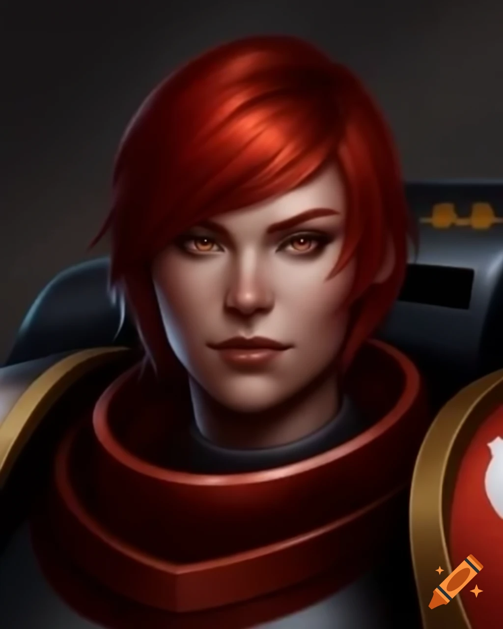 Female space marine from Thousand Sons Legion in red armor