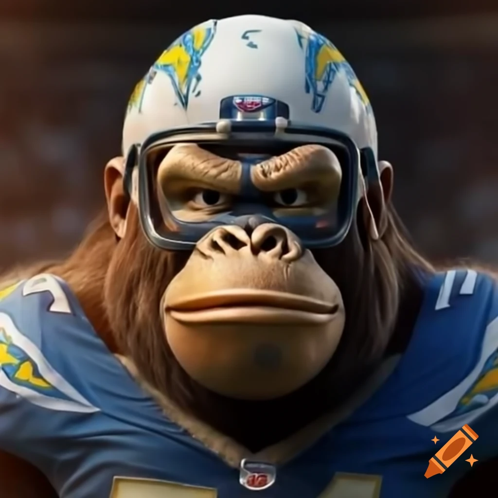 Donkey Kong wearing Los Angeles Chargers NFL helmet