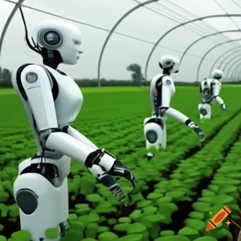 Humanoid robots cultivating crops in agriculture