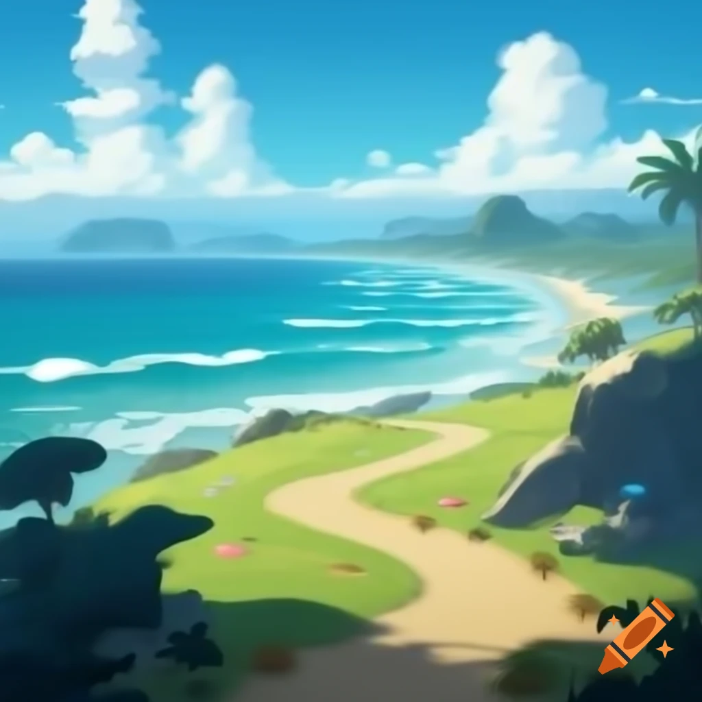 Vibrant natural background for match 3 game featuring winding road sea