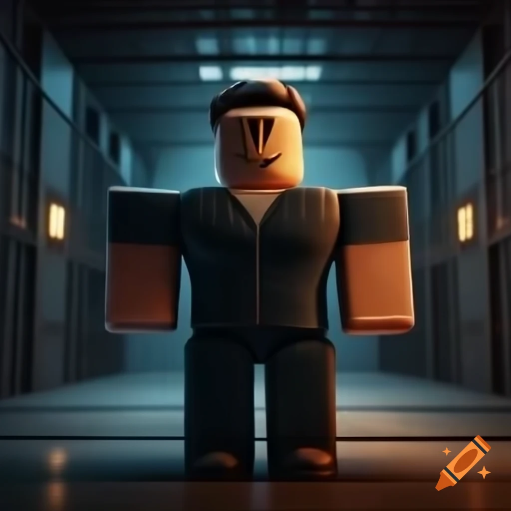 Cartoon Roblox poster featuring horror-themed jail scene