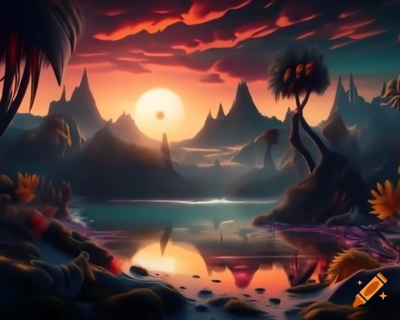 Surreal hyperrealistic world blending nature, technology, and fantasy