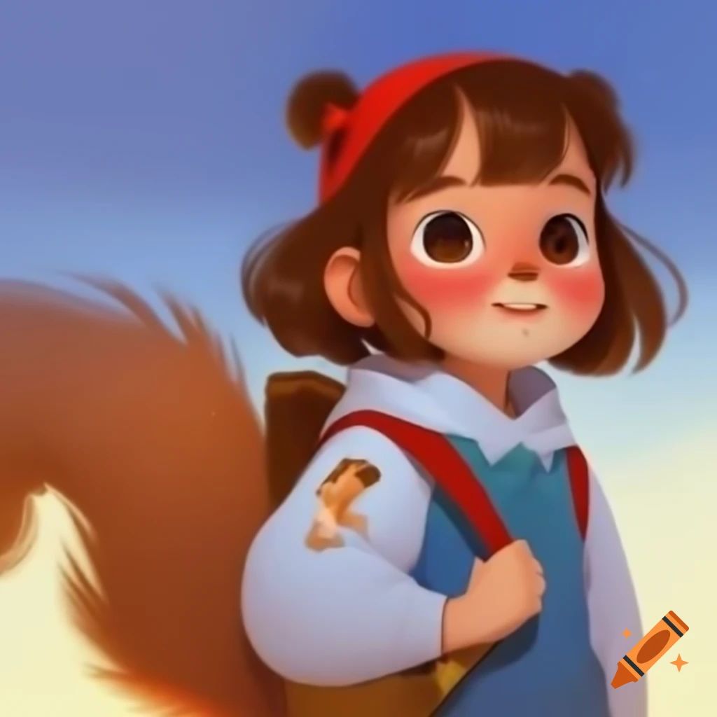 Anime style girl with a squirrel