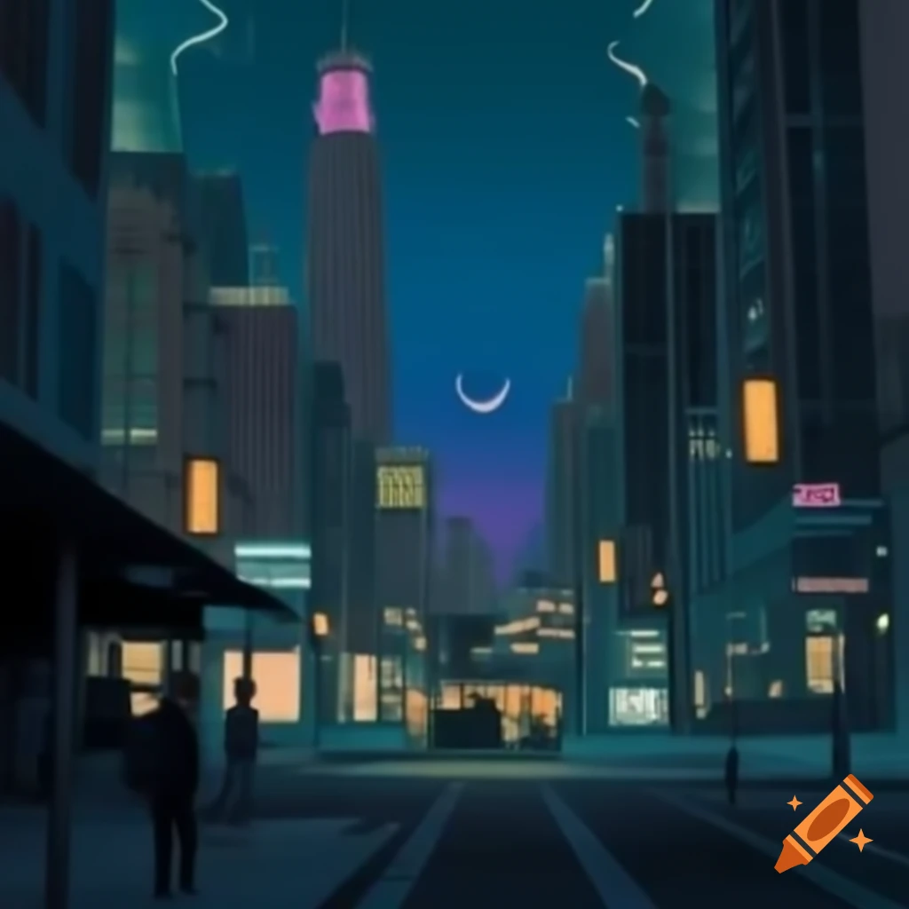 Retro night city alley with illuminated signs