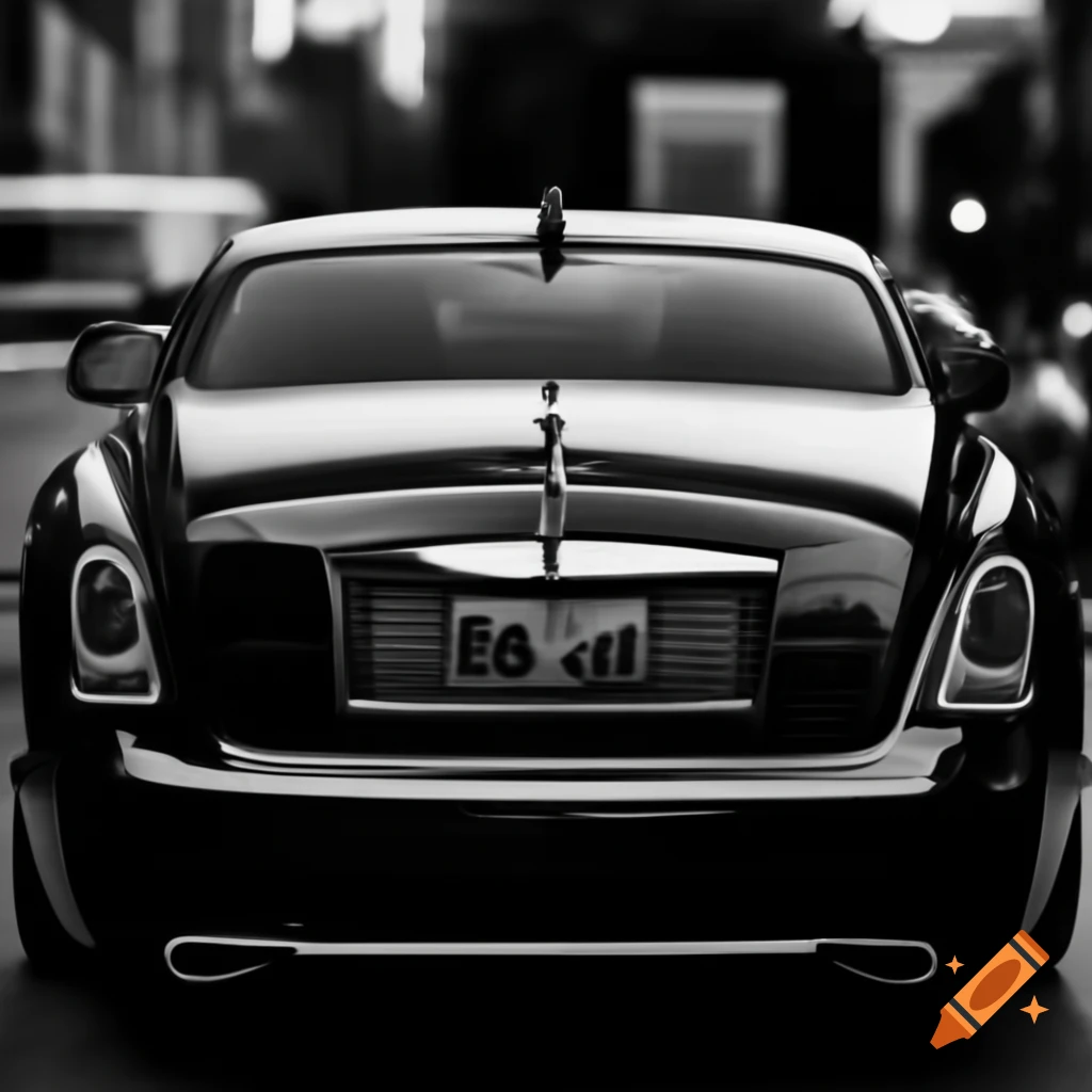 Rolls Royce from behind featuring humorous bumper sticker