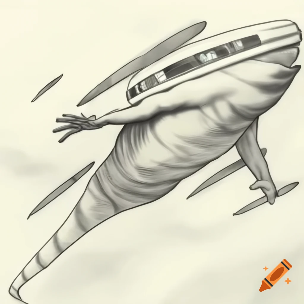 Sketch of Jabba the Hutt piloting a spaceship