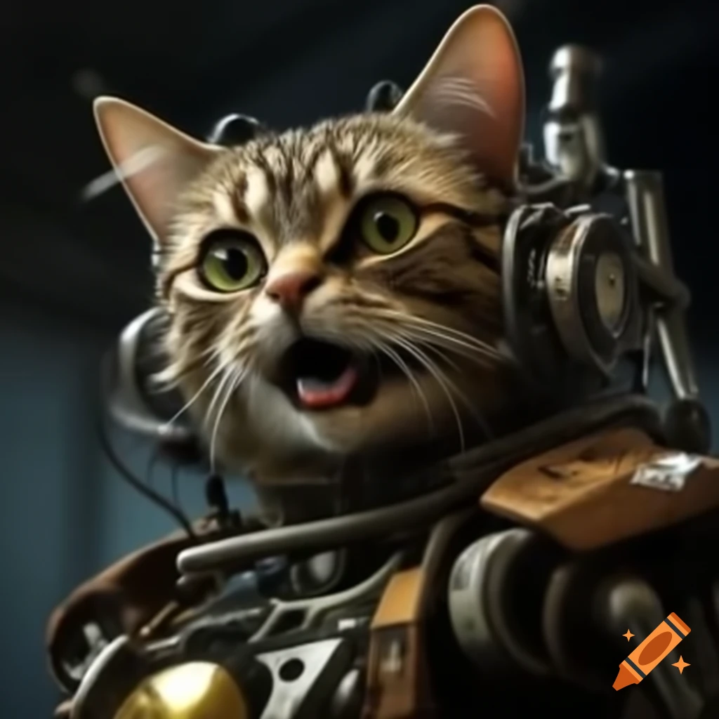 Realistic depiction of a cat and a mythical creature