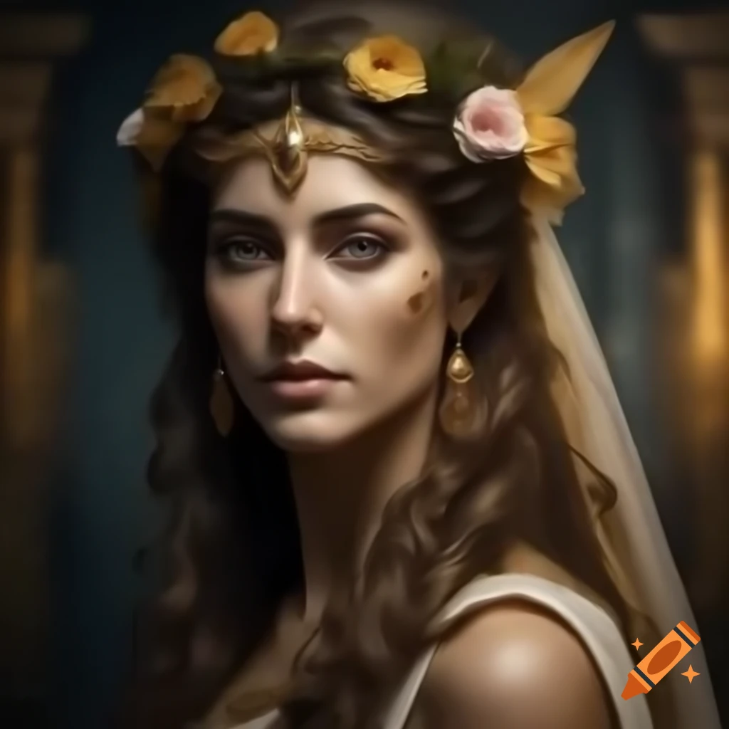 Realistic portrait of Greek goddess Hera, queen of the gods