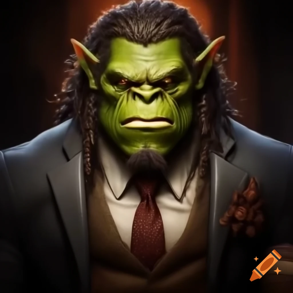 Half orc with dreads in a sharp suit, looking presentable