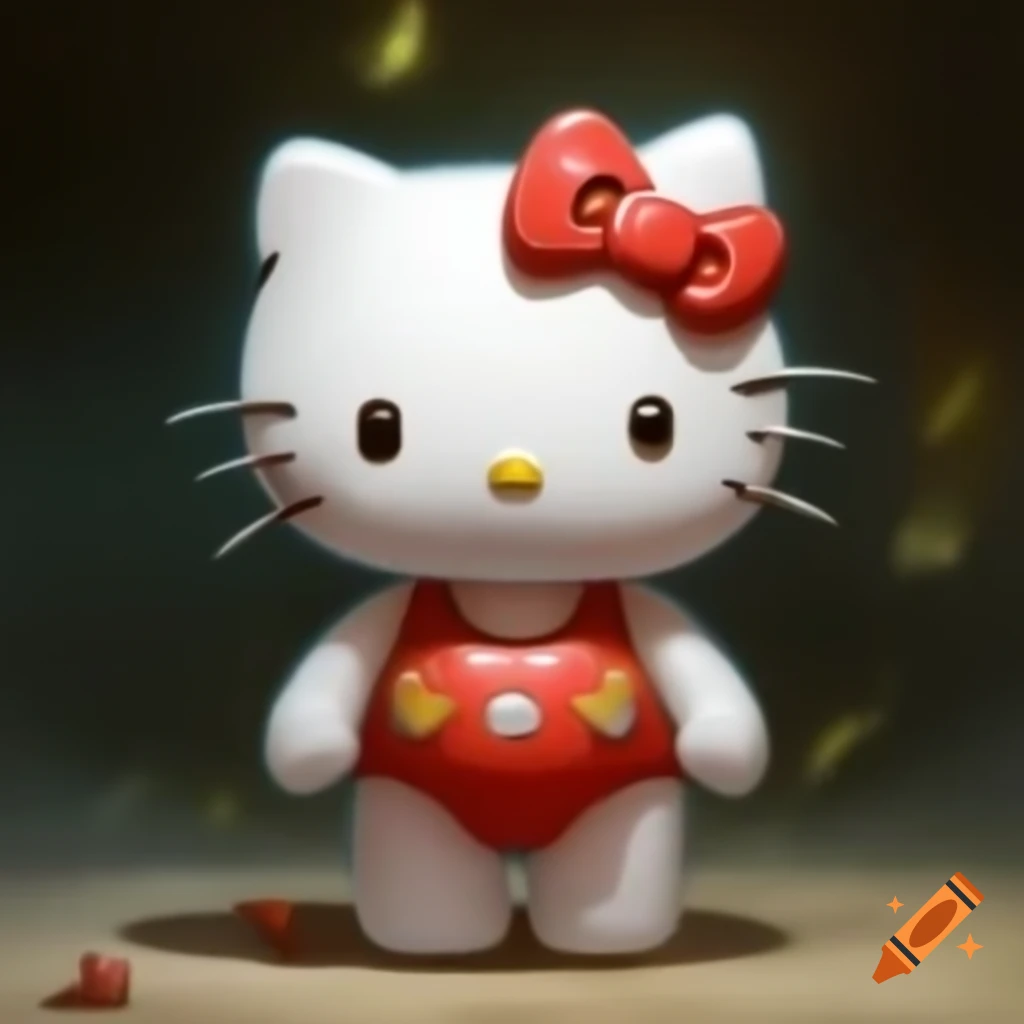 Hello Kitty as a swimsuit model in furry art, digital painting