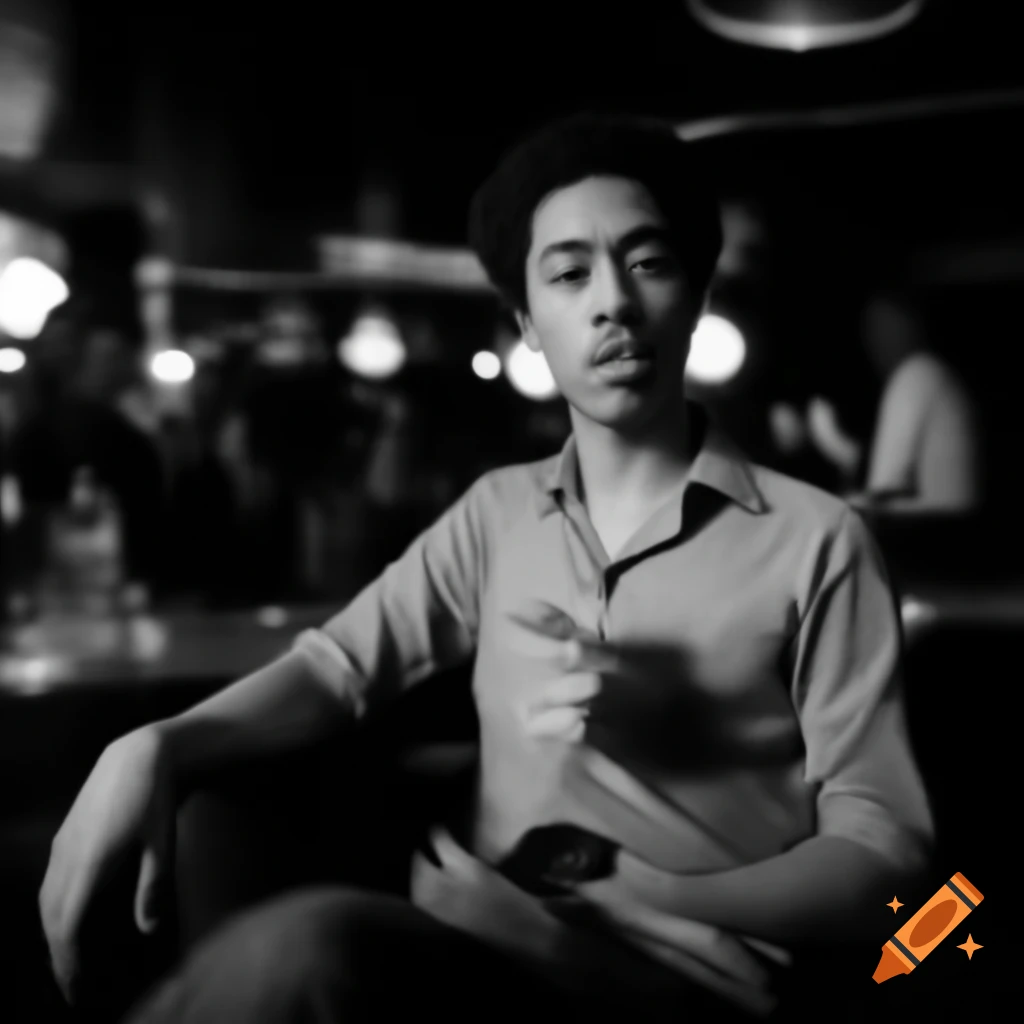 Modern jazz singer seated in club with blurred background