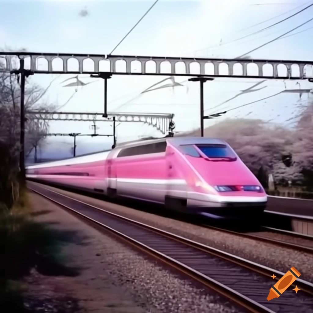 Electric high-speed train inspired by 1980s models passing cherry blossom trees
