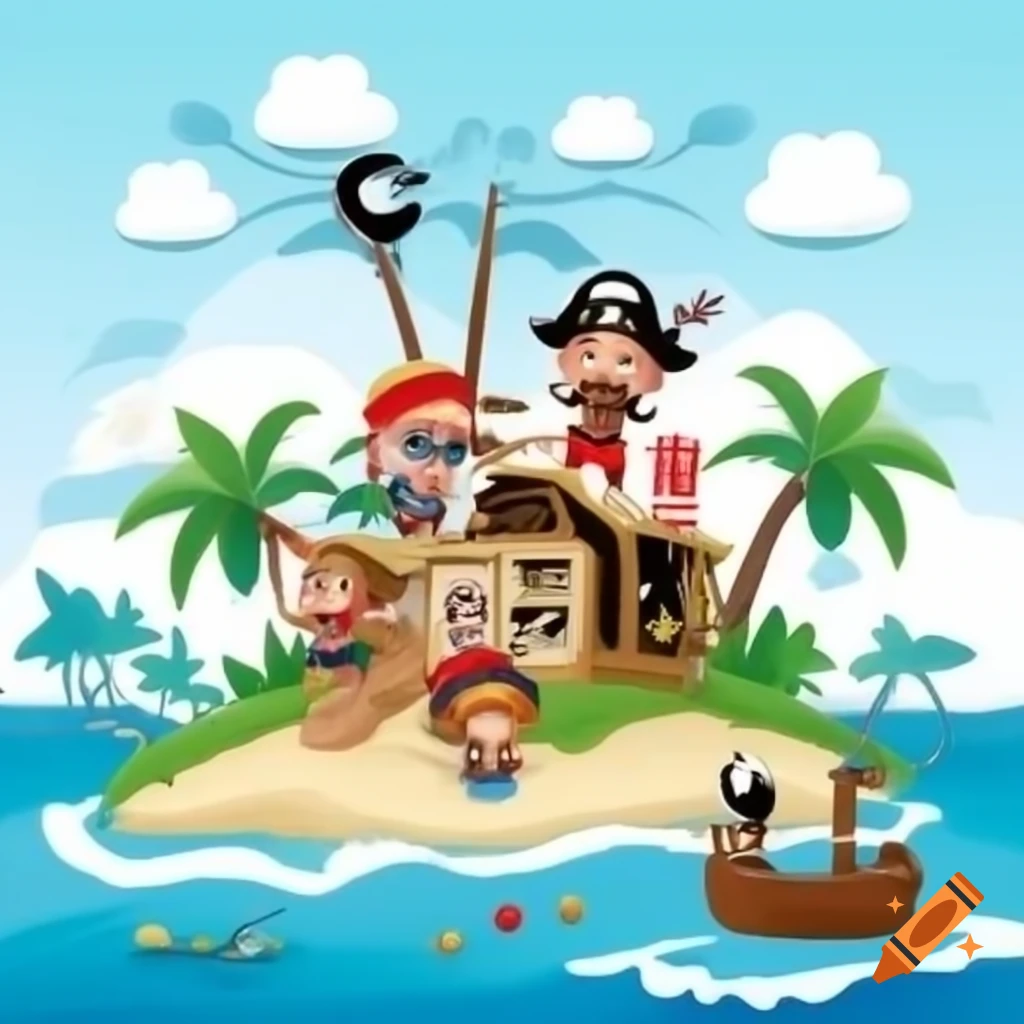 Kids exploring a pirate-themed island adventure