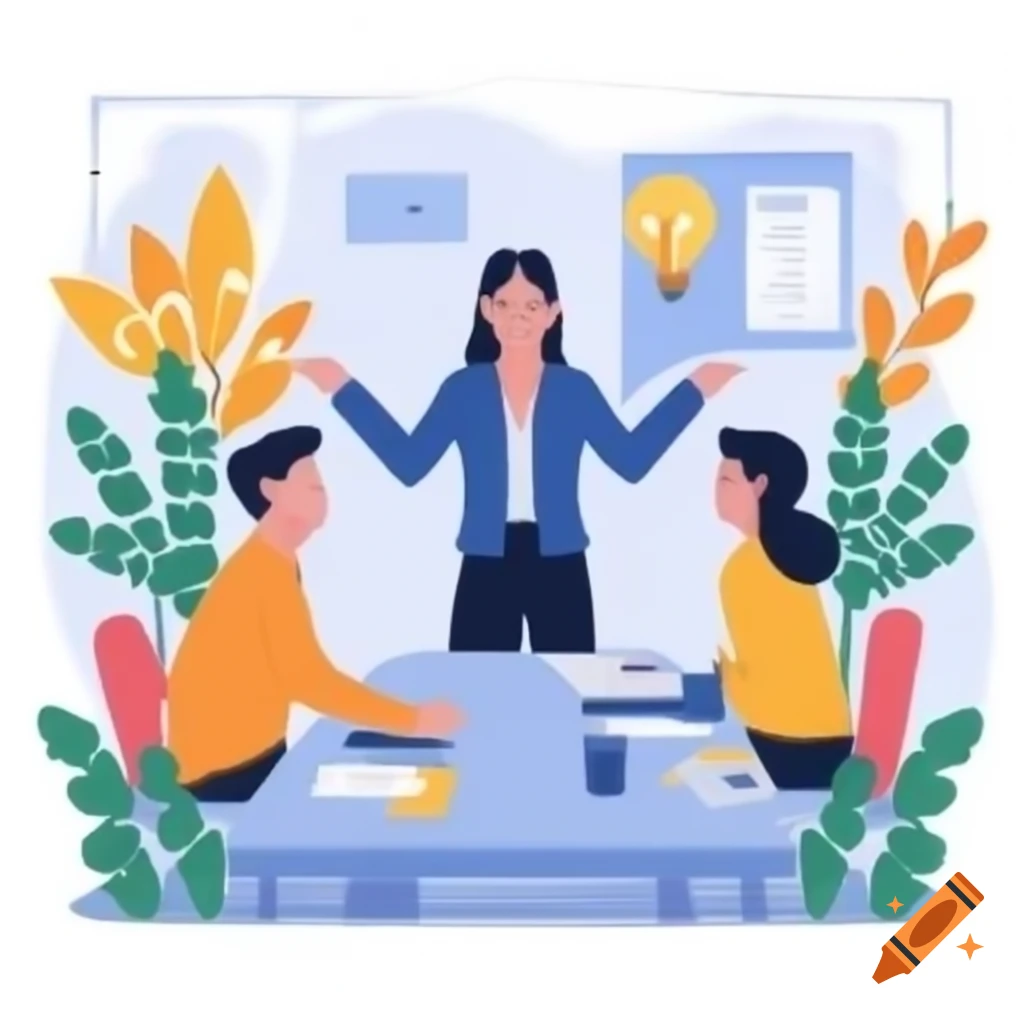 Group of eight smiling people in a work meeting